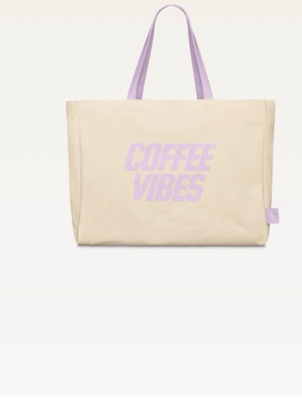 Nespresso Cream Tote Lavender Handles Coffee Vibes Print